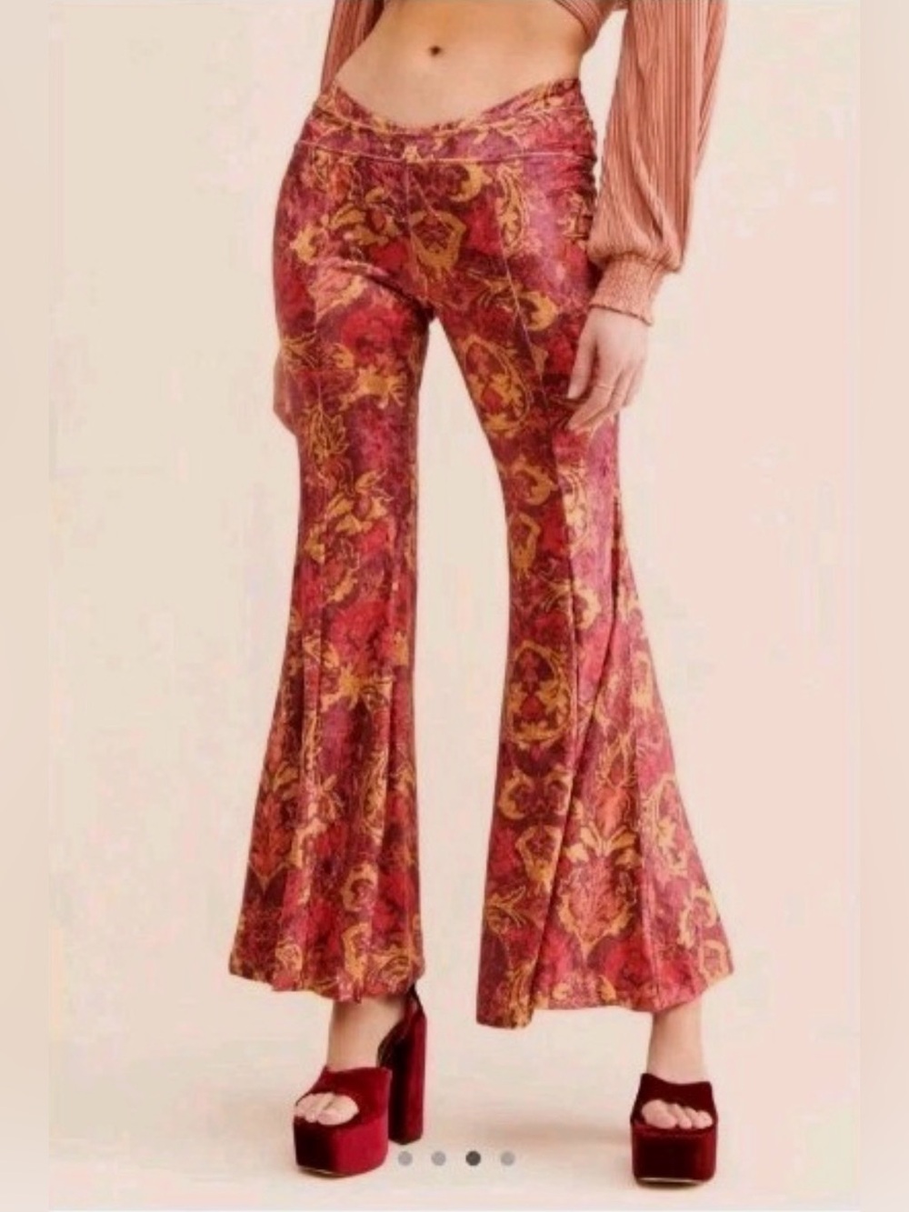 Free People Hold Me Closer Flame Combo Bell Bottom Flare Pants